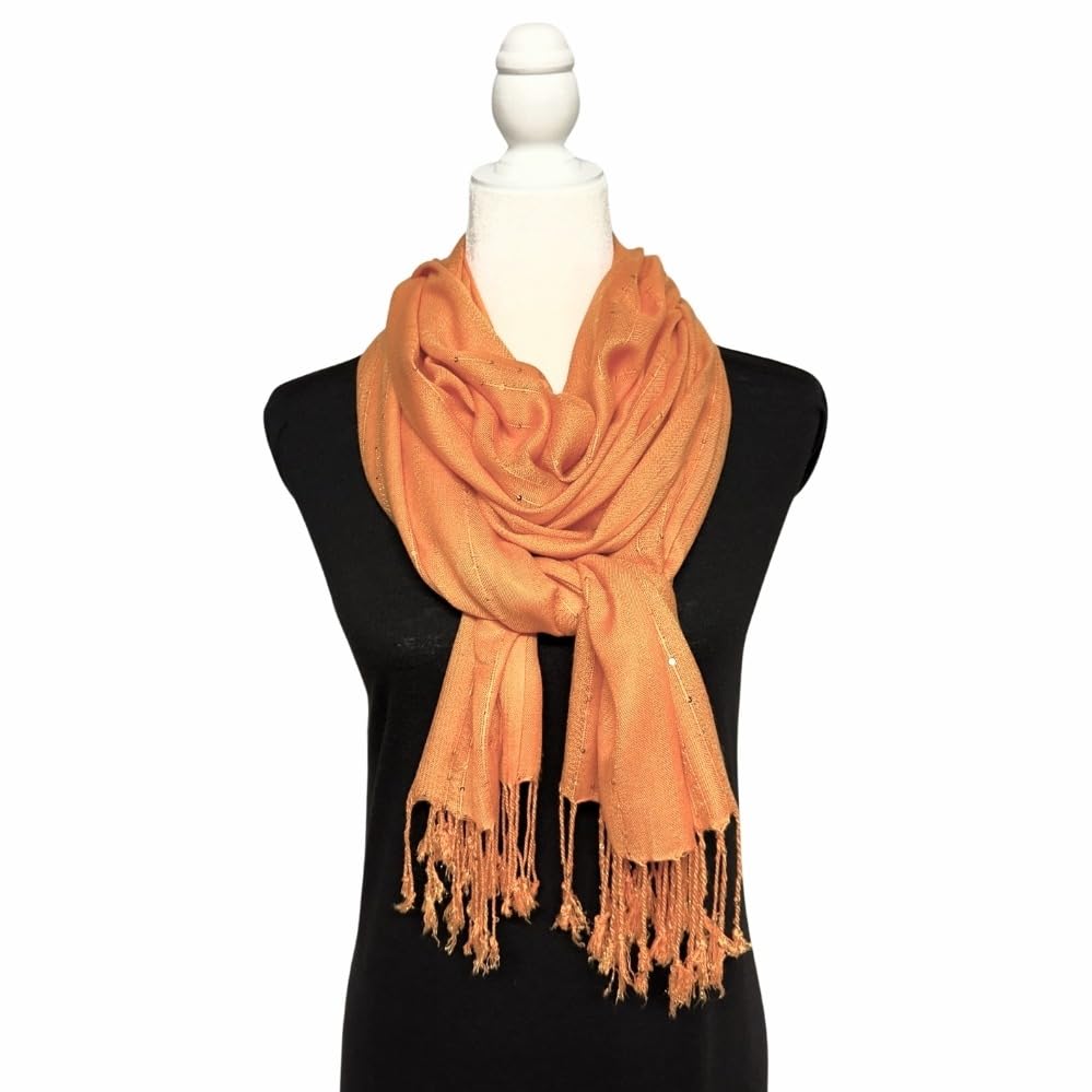 Humble Hilo Handmade Shimmer Thread Scarf or Shawl Large Lightweight Neckscarf Wrap for Women with Metallic Embroidery