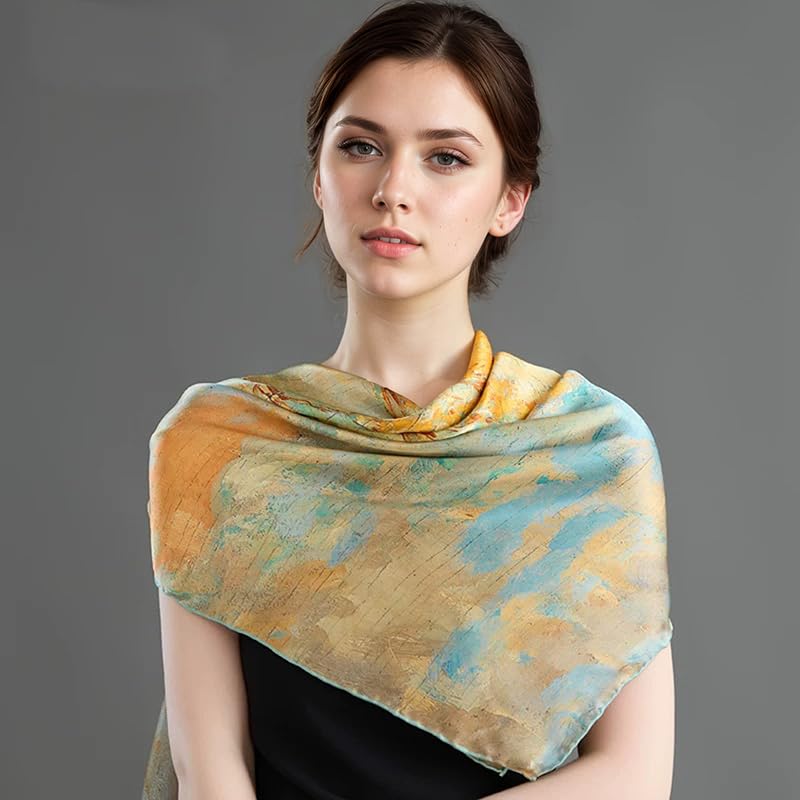 ANDANTINO 100% Silk Scarf 43" Large Square Lightweight Headscarf& Shawl–Women Hair Wraps-With Gift Packed