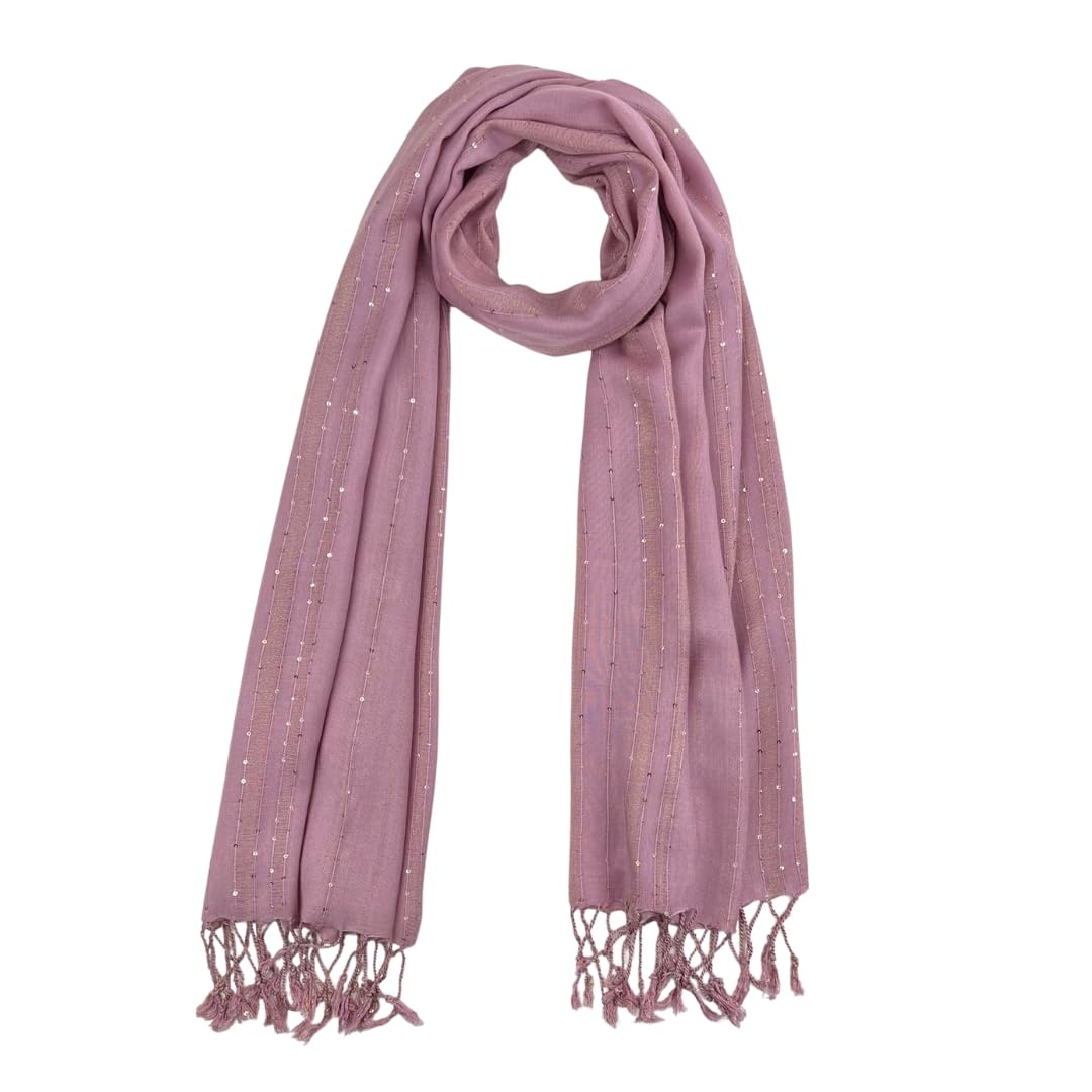 Humble Hilo Handmade Shimmer Thread Scarf or Shawl Large Lightweight Neckscarf Wrap for Women with Metallic Embroidery