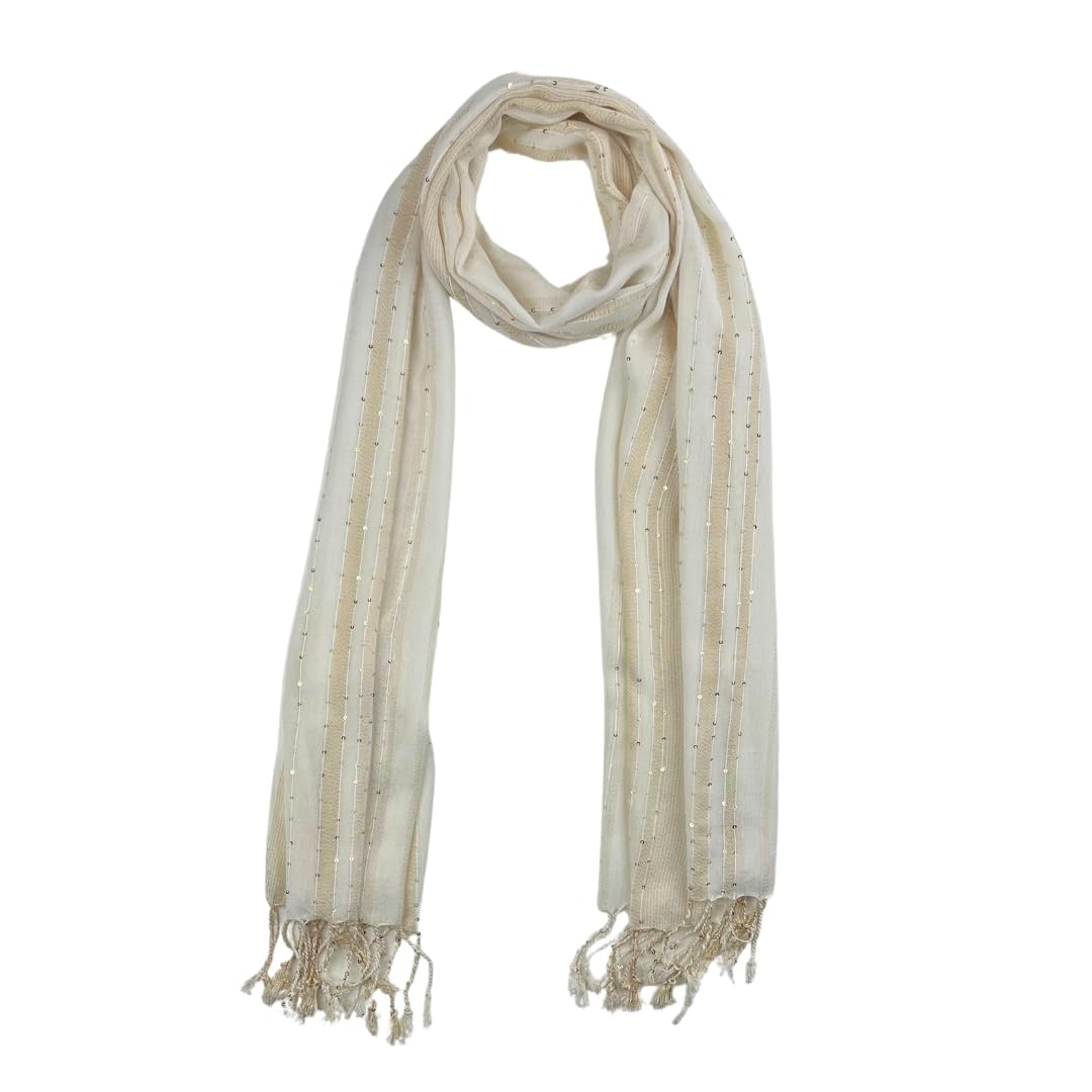 Humble Hilo Handmade Shimmer Thread Scarf or Shawl Large Lightweight Neckscarf Wrap for Women with Metallic Embroidery