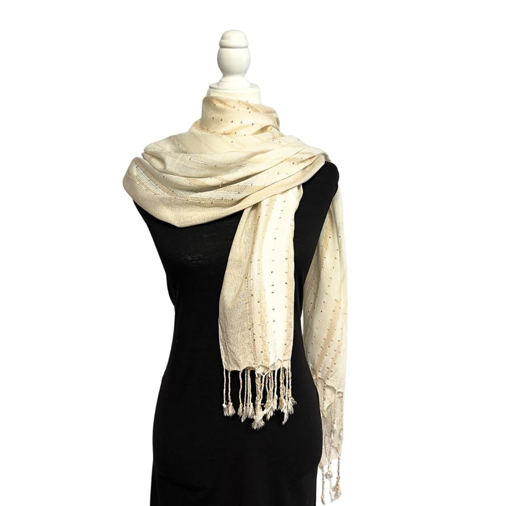 Humble Hilo Handmade Shimmer Thread Scarf or Shawl Large Lightweight Neckscarf Wrap for Women with Metallic Embroidery