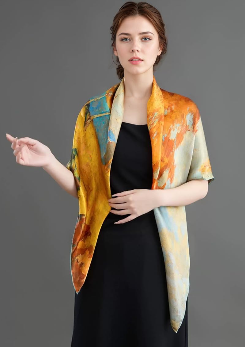 ANDANTINO 100% Silk Scarf 43" Large Square Lightweight Headscarf& Shawl–Women Hair Wraps-With Gift Packed
