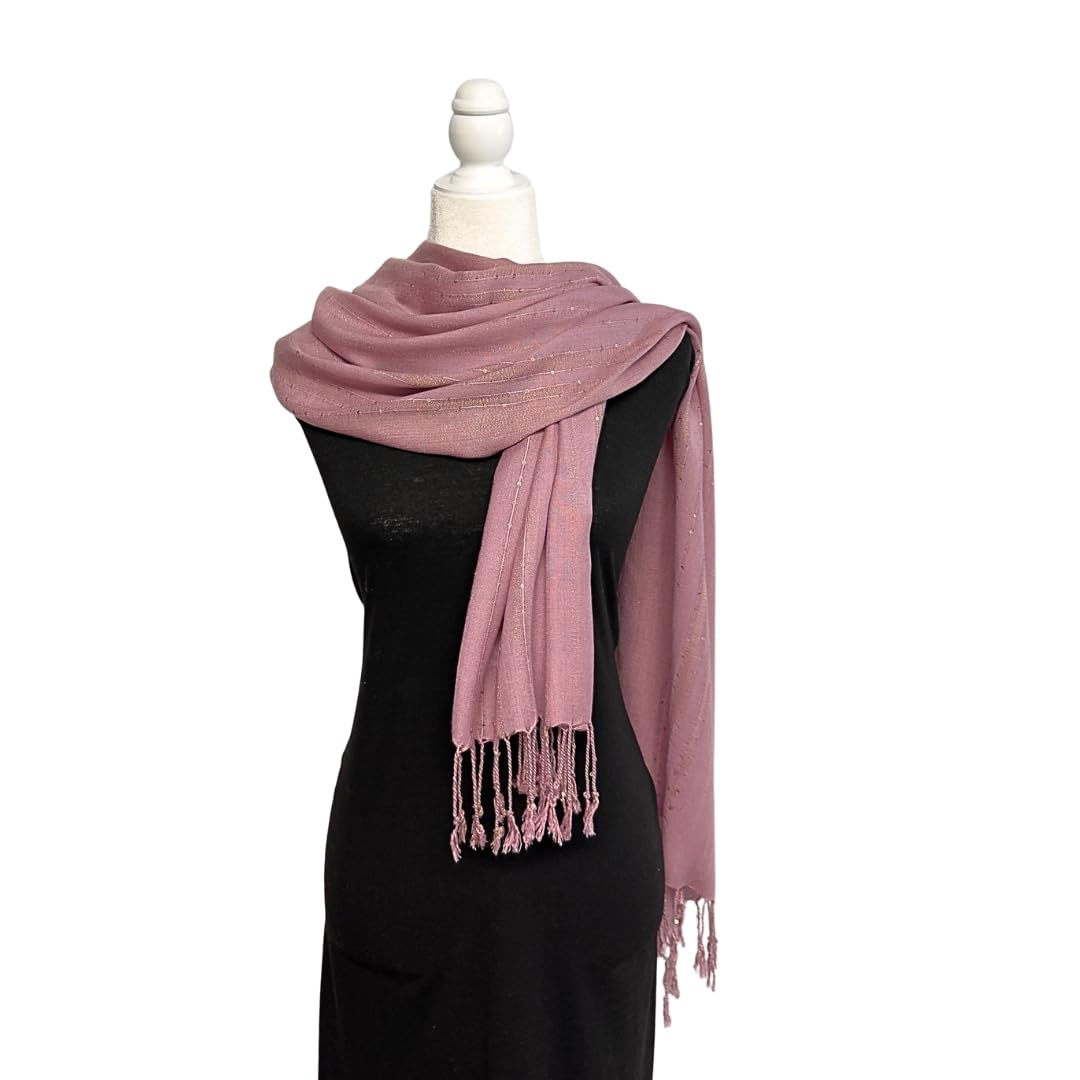 Humble Hilo Handmade Shimmer Thread Scarf or Shawl Large Lightweight Neckscarf Wrap for Women with Metallic Embroidery