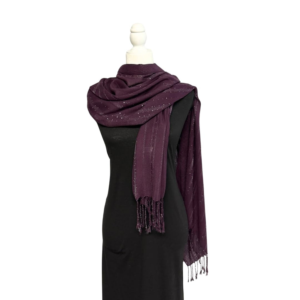 Humble Hilo Handmade Shimmer Thread Scarf or Shawl Large Lightweight Neckscarf Wrap for Women with Metallic Embroidery