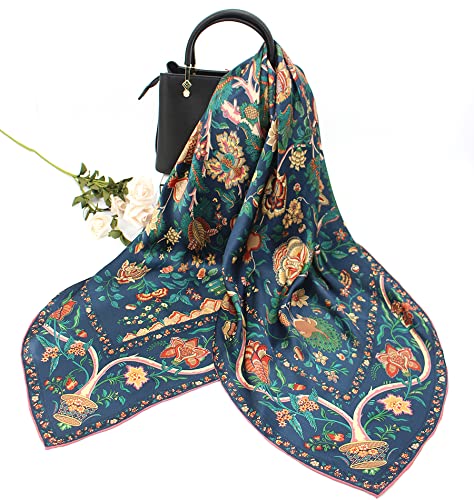 ANDANTINO 100% Silk Scarf 43" Large Square Lightweight Headscarf& Shawl–Women Hair Wraps-With Gift Packed