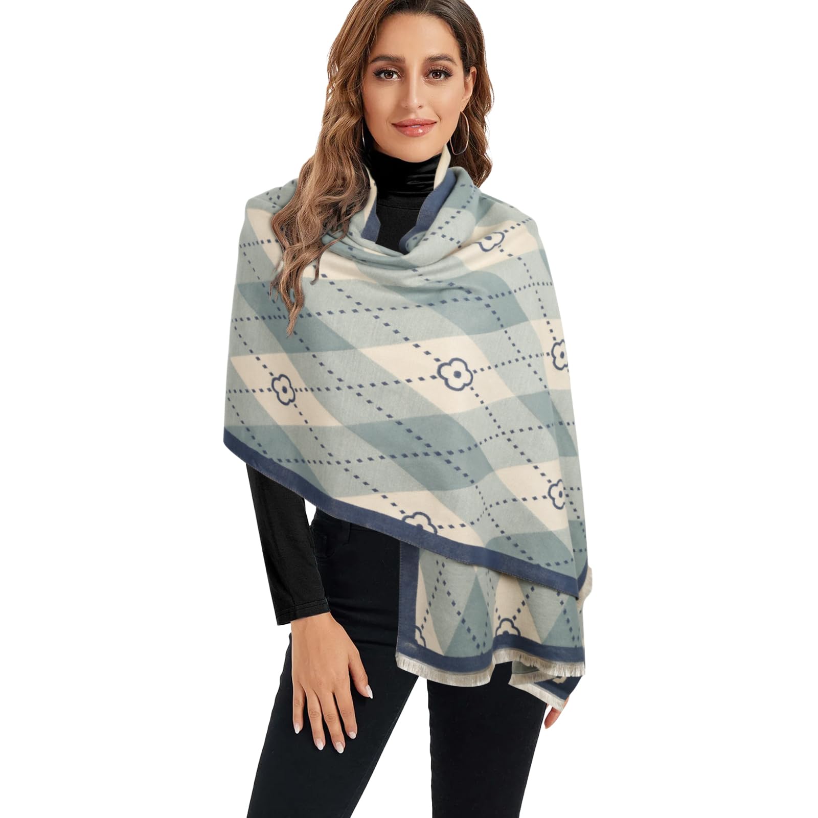 EXTREE Scarfs for Women Pashmina Silky Shawl Wrap for Evening Dressing Blanket Open Front Poncho Cape