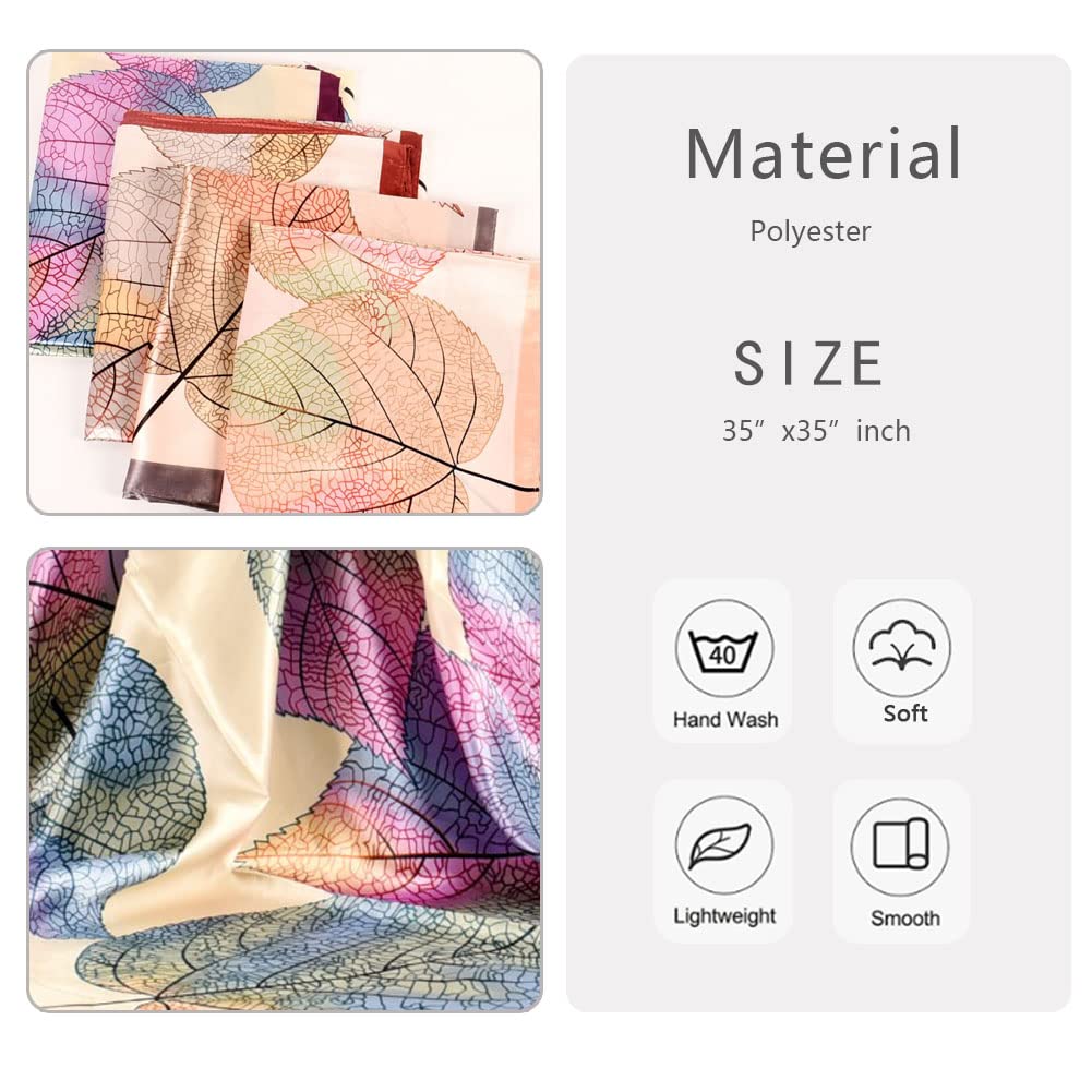 4Pcs Silk Head Scarves for Women Satin Hair Scarf 35”Large Square Bandana Silk Like Neck Scarf Shawl