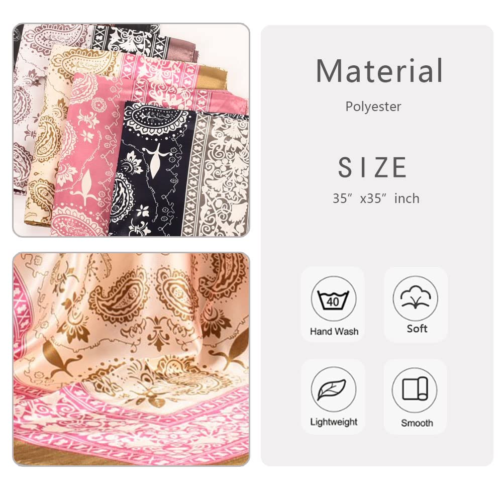 4Pcs Silk Head Scarves for Women Satin Hair Scarf 35”Large Square Bandana Silk Like Neck Scarf Shawl