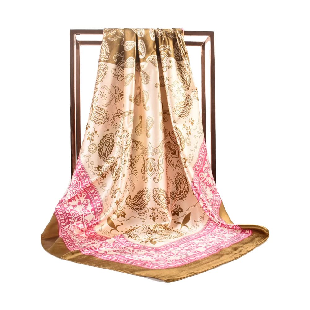 4Pcs Silk Head Scarves for Women Satin Hair Scarf 35”Large Square Bandana Silk Like Neck Scarf Shawl