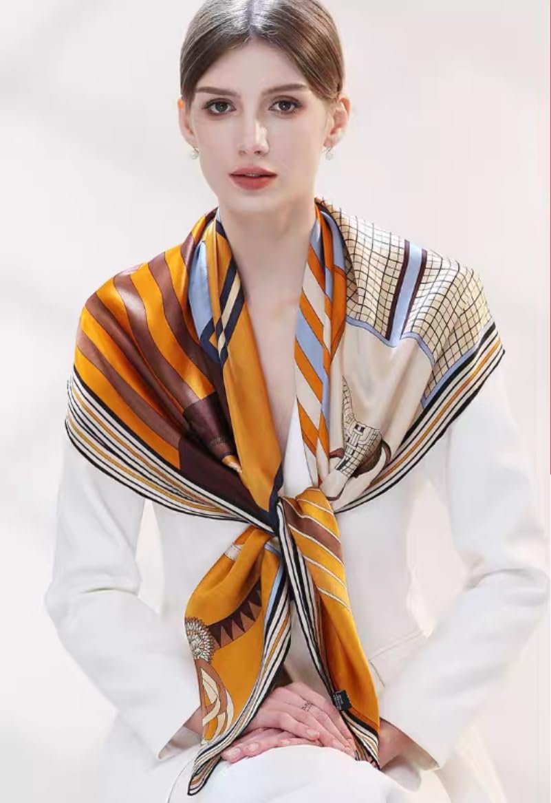 ANDANTINO 100% Silk Scarf 43" Large Square Lightweight Headscarf& Shawl–Women Hair Wraps-With Gift Packed