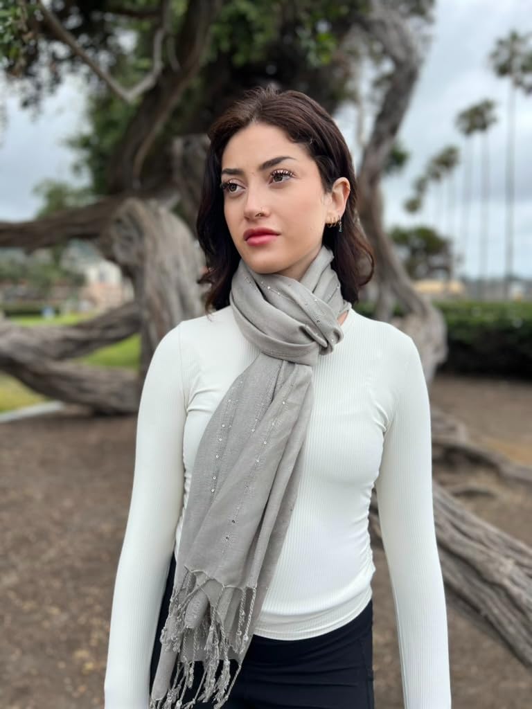 Humble Hilo Handmade Shimmer Thread Scarf or Shawl Large Lightweight Neckscarf Wrap for Women with Metallic Embroidery