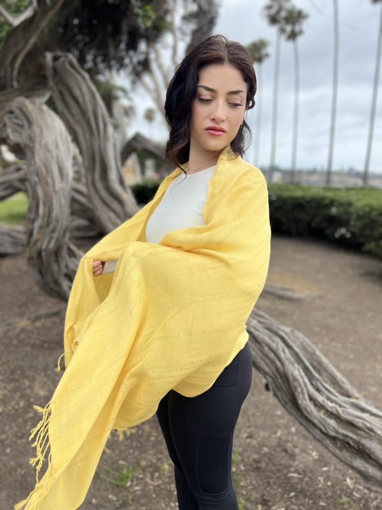 Humble Hilo Handmade Shimmer Thread Scarf or Shawl Large Lightweight Neckscarf Wrap for Women with Metallic Embroidery