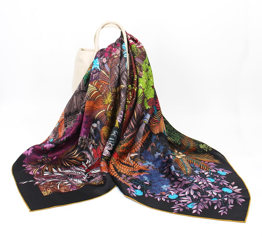 ANDANTINO 100% Silk Scarf 43" Large Square Lightweight Headscarf& Shawl–Women Hair Wraps-With Gift Packed