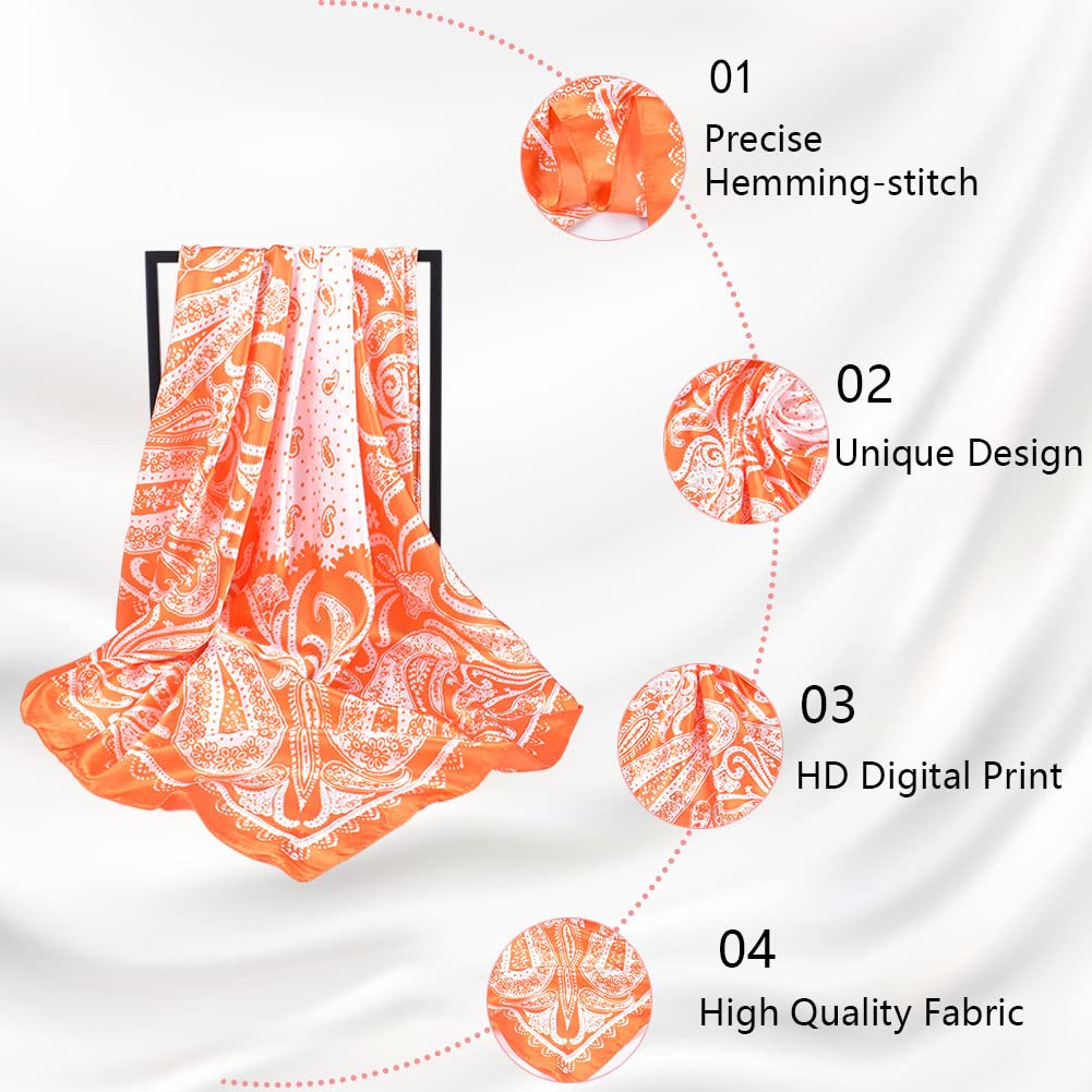 4Pcs Silk Head Scarves for Women Satin Hair Scarf 35”Large Square Bandana Silk Like Neck Scarf Shawl