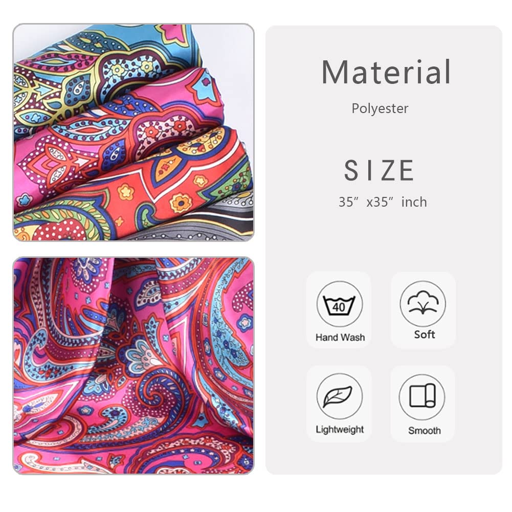 4Pcs Silk Head Scarves for Women Satin Hair Scarf 35”Large Square Bandana Silk Like Neck Scarf Shawl