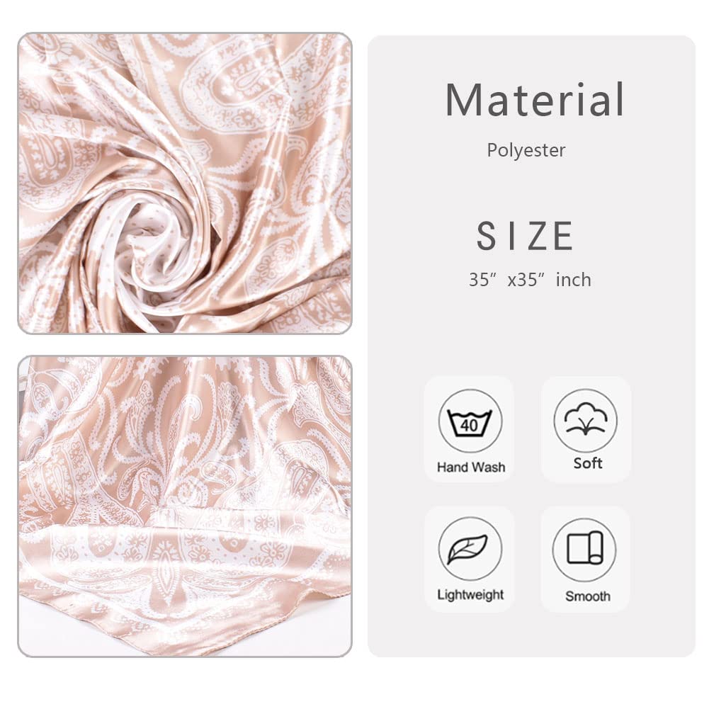 4Pcs Silk Head Scarves for Women Satin Hair Scarf 35”Large Square Bandana Silk Like Neck Scarf Shawl