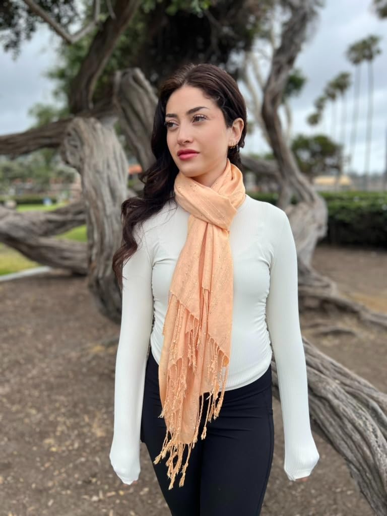 Humble Hilo Handmade Shimmer Thread Scarf or Shawl Large Lightweight Neckscarf Wrap for Women with Metallic Embroidery