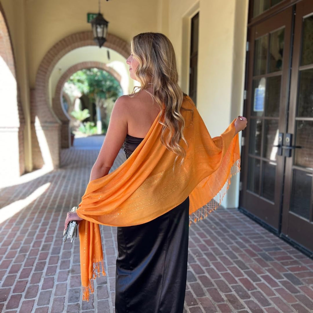 Humble Hilo Handmade Shimmer Thread Scarf or Shawl Large Lightweight Neckscarf Wrap for Women with Metallic Embroidery