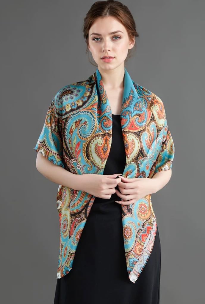 ANDANTINO 100% Silk Scarf 43" Large Square Lightweight Headscarf& Shawl–Women Hair Wraps-With Gift Packed