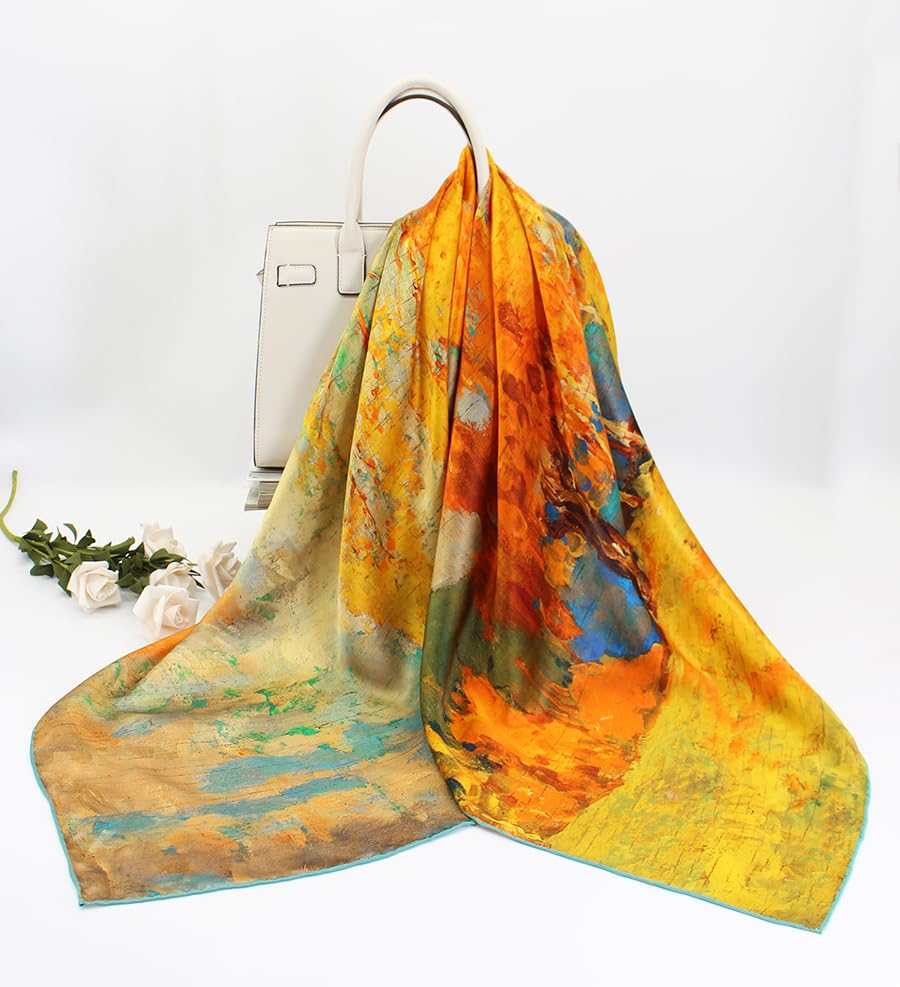 ANDANTINO 100% Silk Scarf 43" Large Square Lightweight Headscarf& Shawl–Women Hair Wraps-With Gift Packed