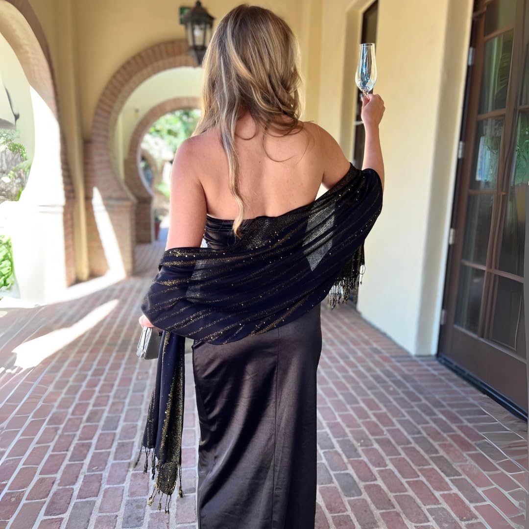 Humble Hilo Handmade Shimmer Thread Scarf or Shawl Large Lightweight Neckscarf Wrap for Women with Metallic Embroidery
