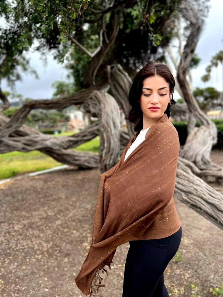 Humble Hilo Handmade Shimmer Thread Scarf or Shawl Large Lightweight Neckscarf Wrap for Women with Metallic Embroidery