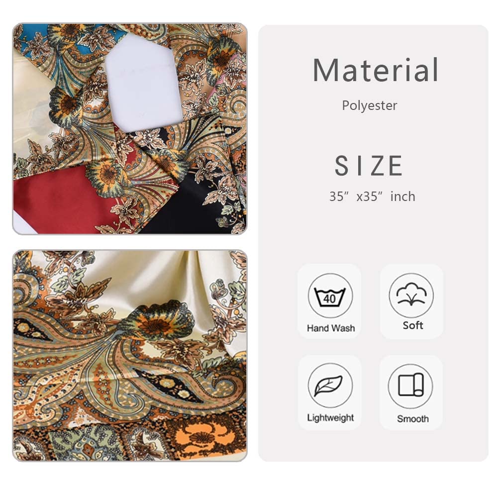 4Pcs Silk Head Scarves for Women Satin Hair Scarf 35”Large Square Bandana Silk Like Neck Scarf Shawl