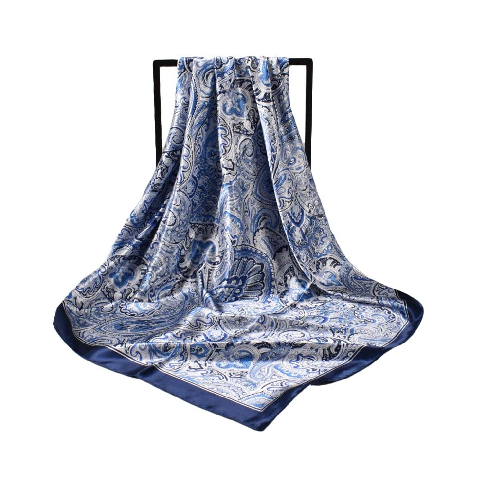 4Pcs Silk Head Scarves for Women Satin Hair Scarf 35”Large Square Bandana Silk Like Neck Scarf Shawl