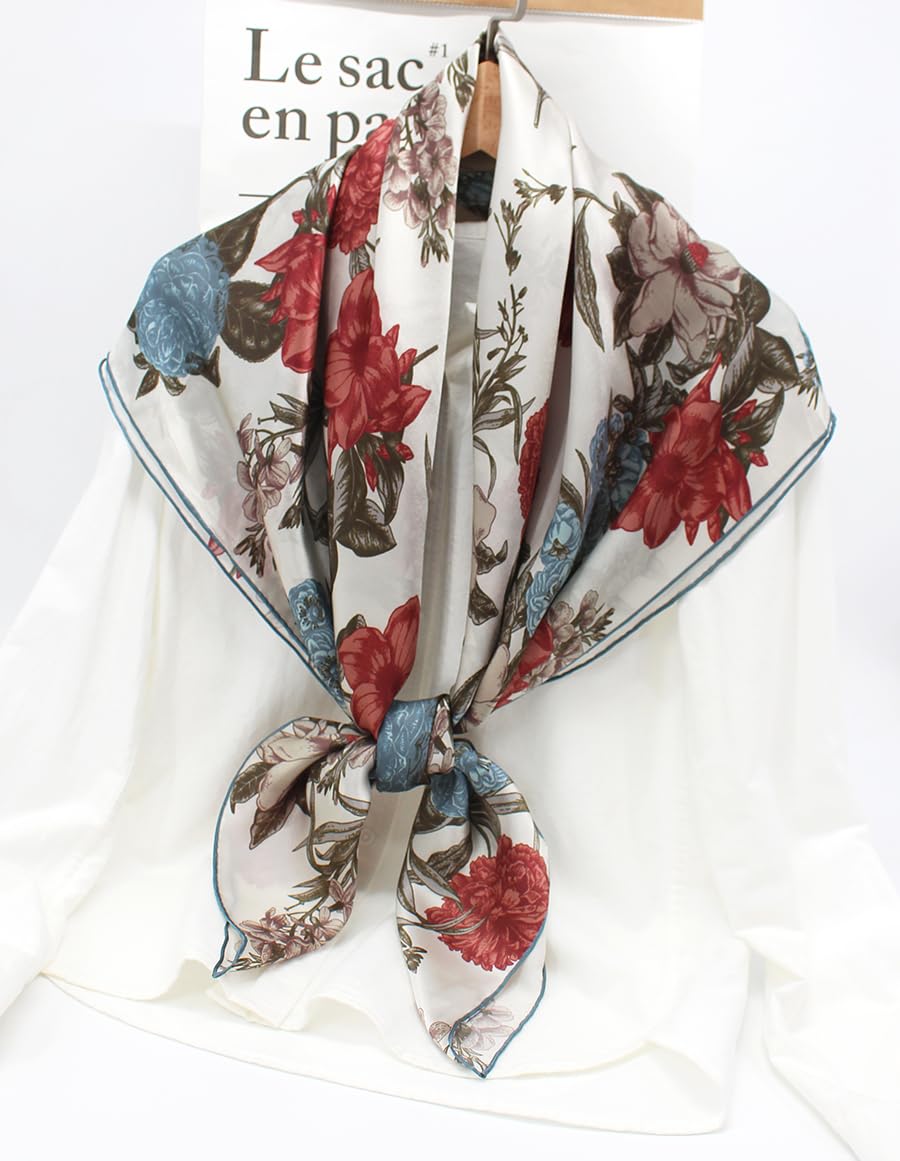 ANDANTINO 100% Silk Scarf 43" Large Square Lightweight Headscarf& Shawl–Women Hair Wraps-With Gift Packed