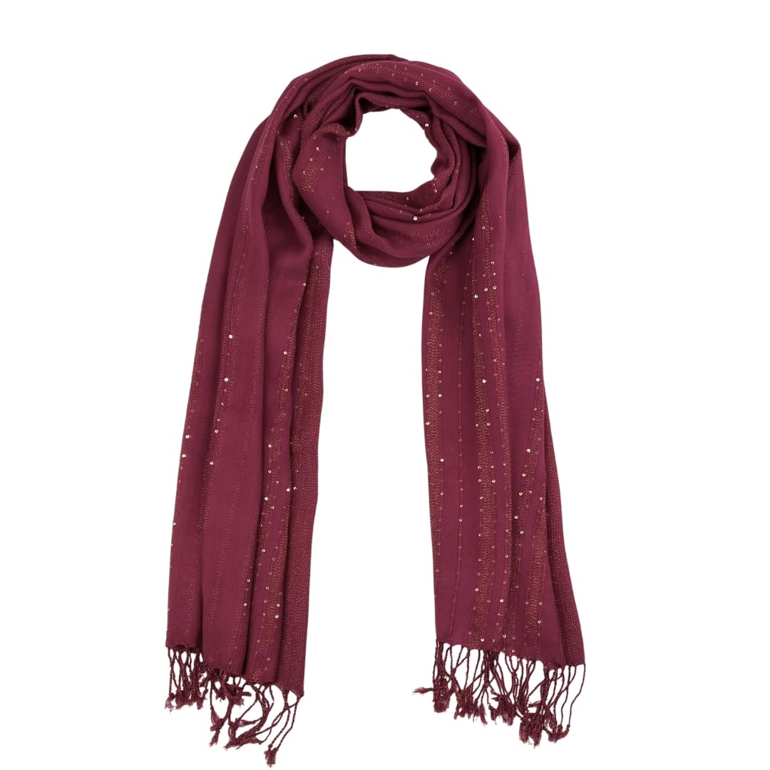Humble Hilo Handmade Shimmer Thread Scarf or Shawl Large Lightweight Neckscarf Wrap for Women with Metallic Embroidery
