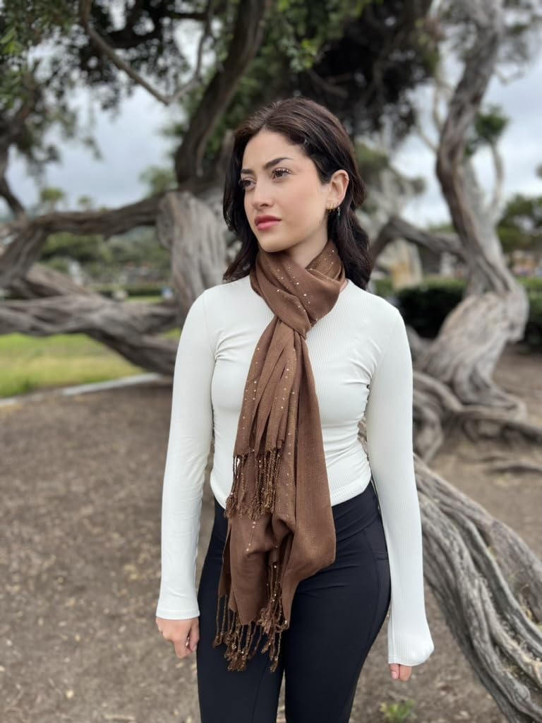 Humble Hilo Handmade Shimmer Thread Scarf or Shawl Large Lightweight Neckscarf Wrap for Women with Metallic Embroidery