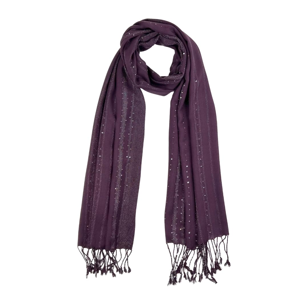 Humble Hilo Handmade Shimmer Thread Scarf or Shawl Large Lightweight Neckscarf Wrap for Women with Metallic Embroidery