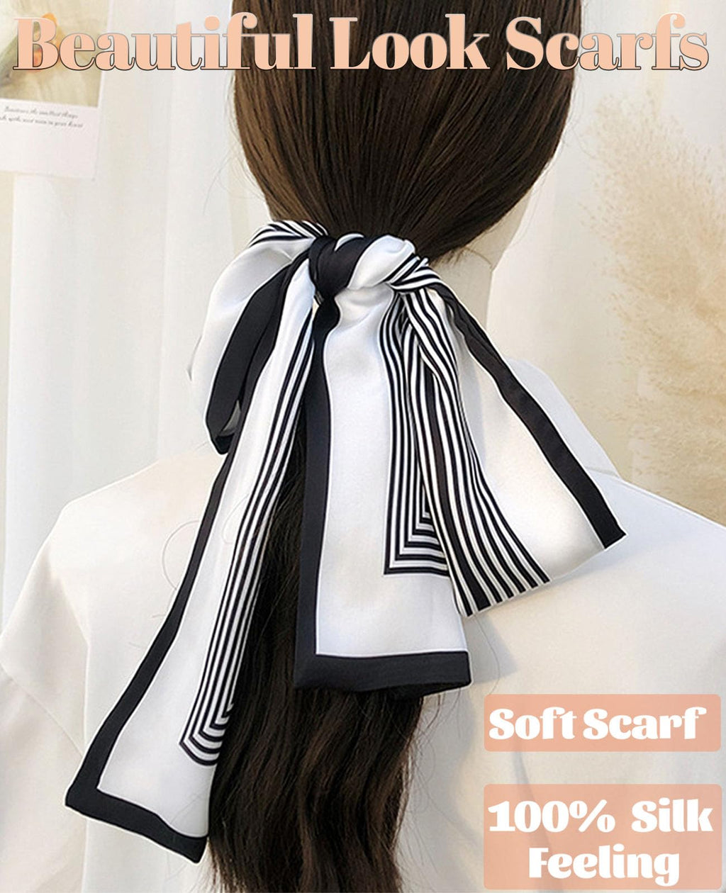 kcctoo 59” Long Silk Like Head Scarf Women's Fashion Square Neck Satin Scarfs for Bag Hair Scarves Gift 59 * 5.9”