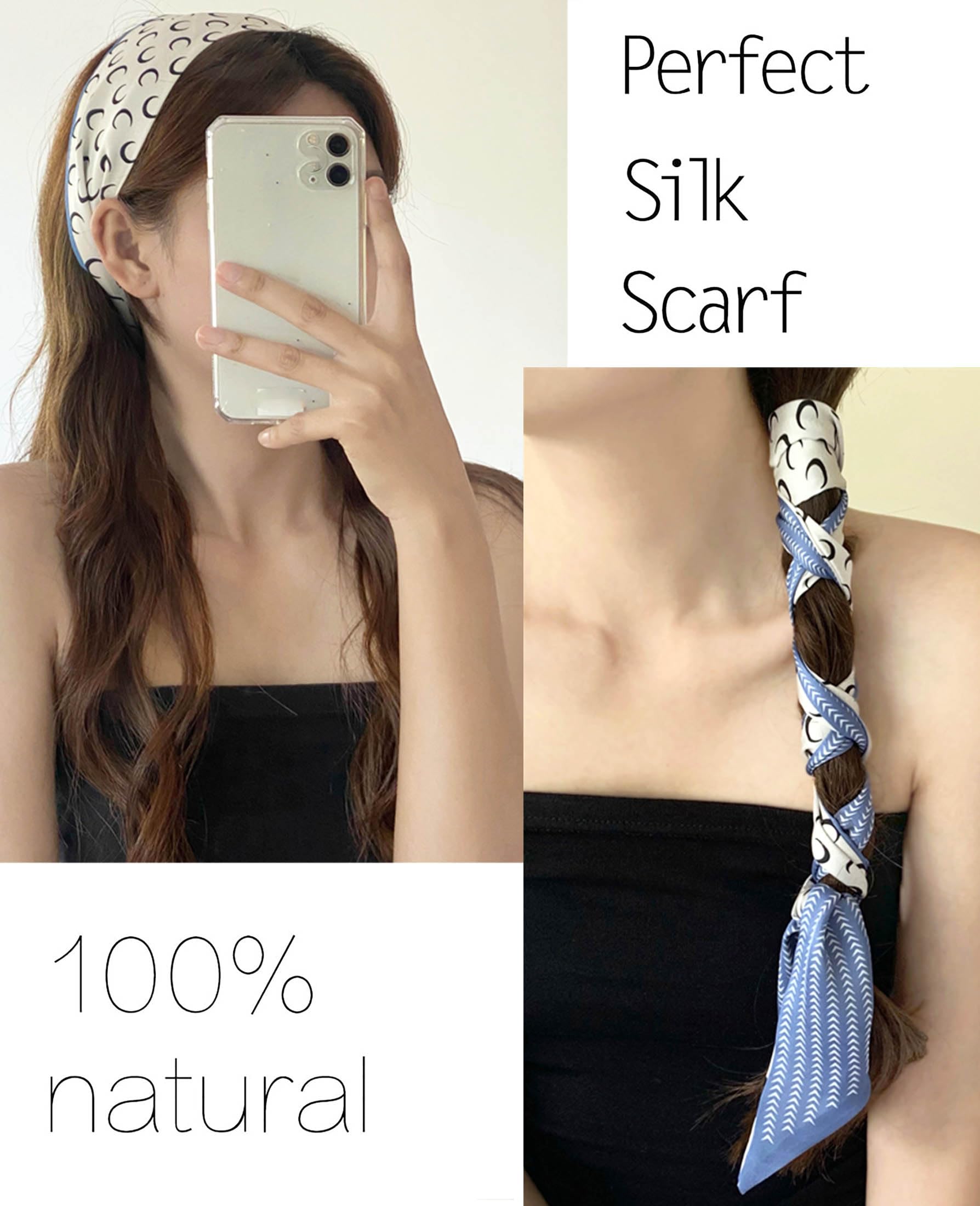 kcctoo 59” Long Silk Like Head Scarf Women's Fashion Square Neck Satin Scarfs for Bag Hair Scarves Gift 59 * 5.9”