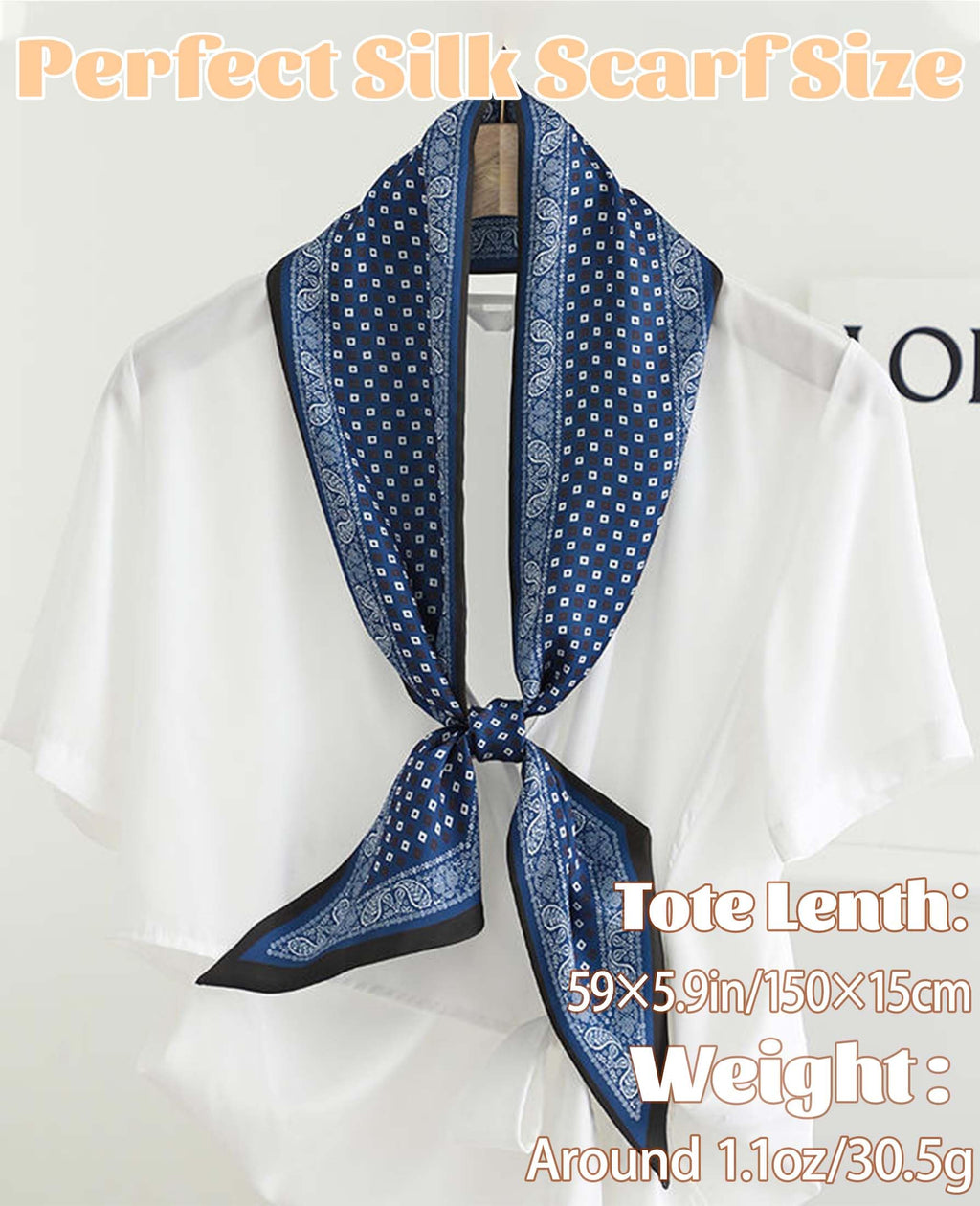 kcctoo 59” Long Silk Like Head Scarf Women's Fashion Square Neck Satin Scarfs for Bag Hair Scarves Gift 59 * 5.9”