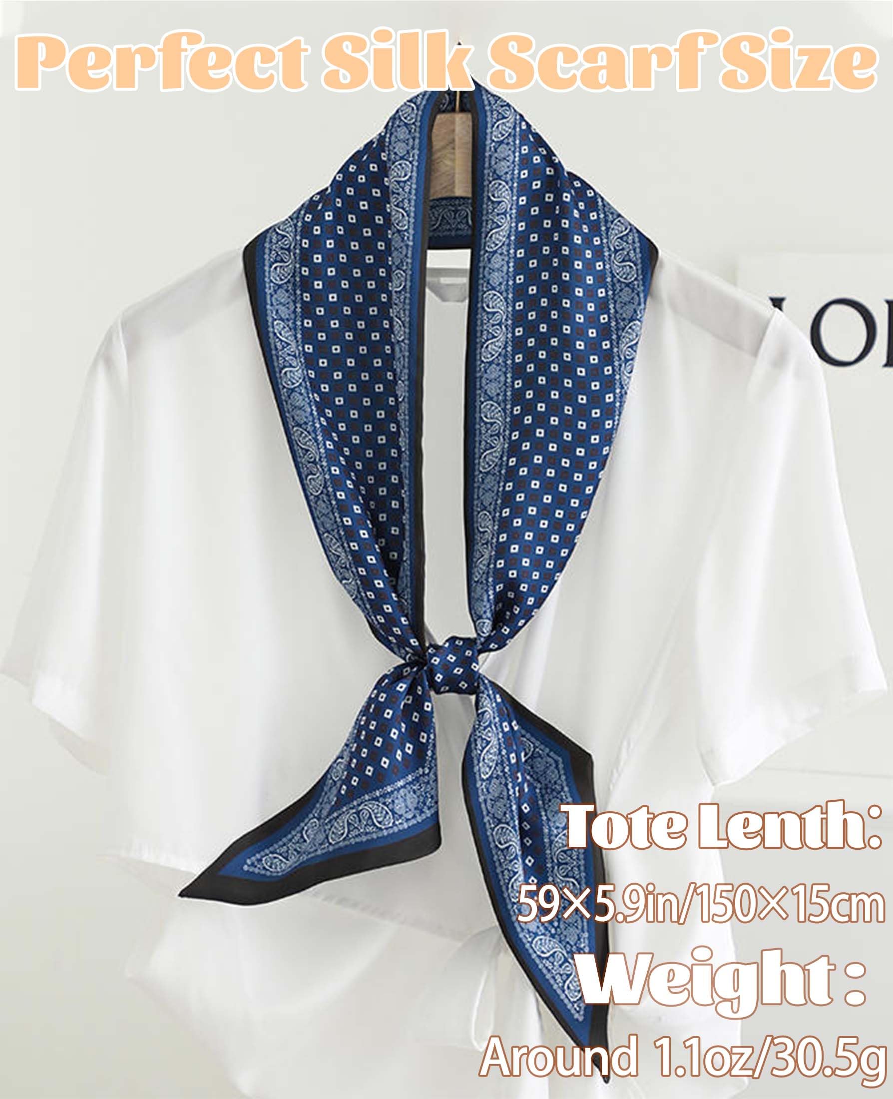 kcctoo 59” Long Silk Like Head Scarf Women's Fashion Square Neck Satin Scarfs for Bag Hair Scarves Gift 59 * 5.9”