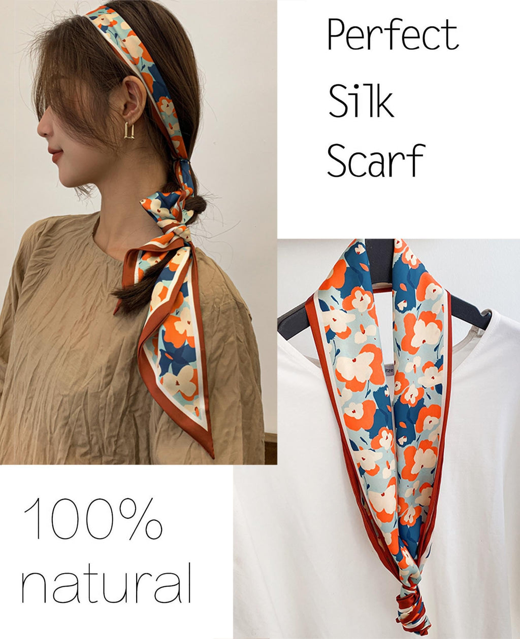 kcctoo 59” Long Silk Like Head Scarf Women's Fashion Square Neck Satin Scarfs for Bag Hair Scarves Gift 59 * 5.9”