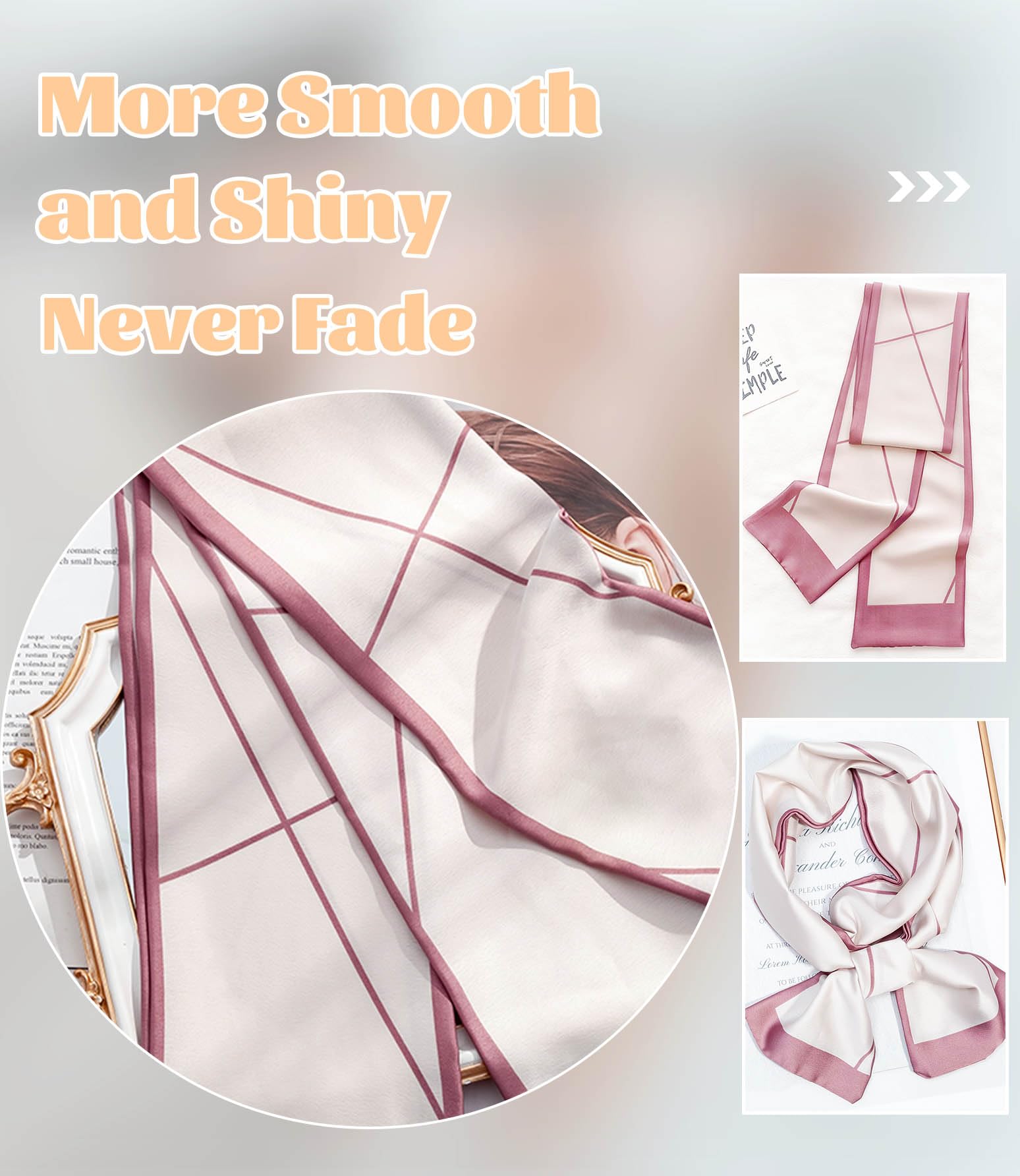 kcctoo 59” Long Silk Like Head Scarf Women's Fashion Square Neck Satin Scarfs for Bag Hair Scarves Gift 59 * 5.9”