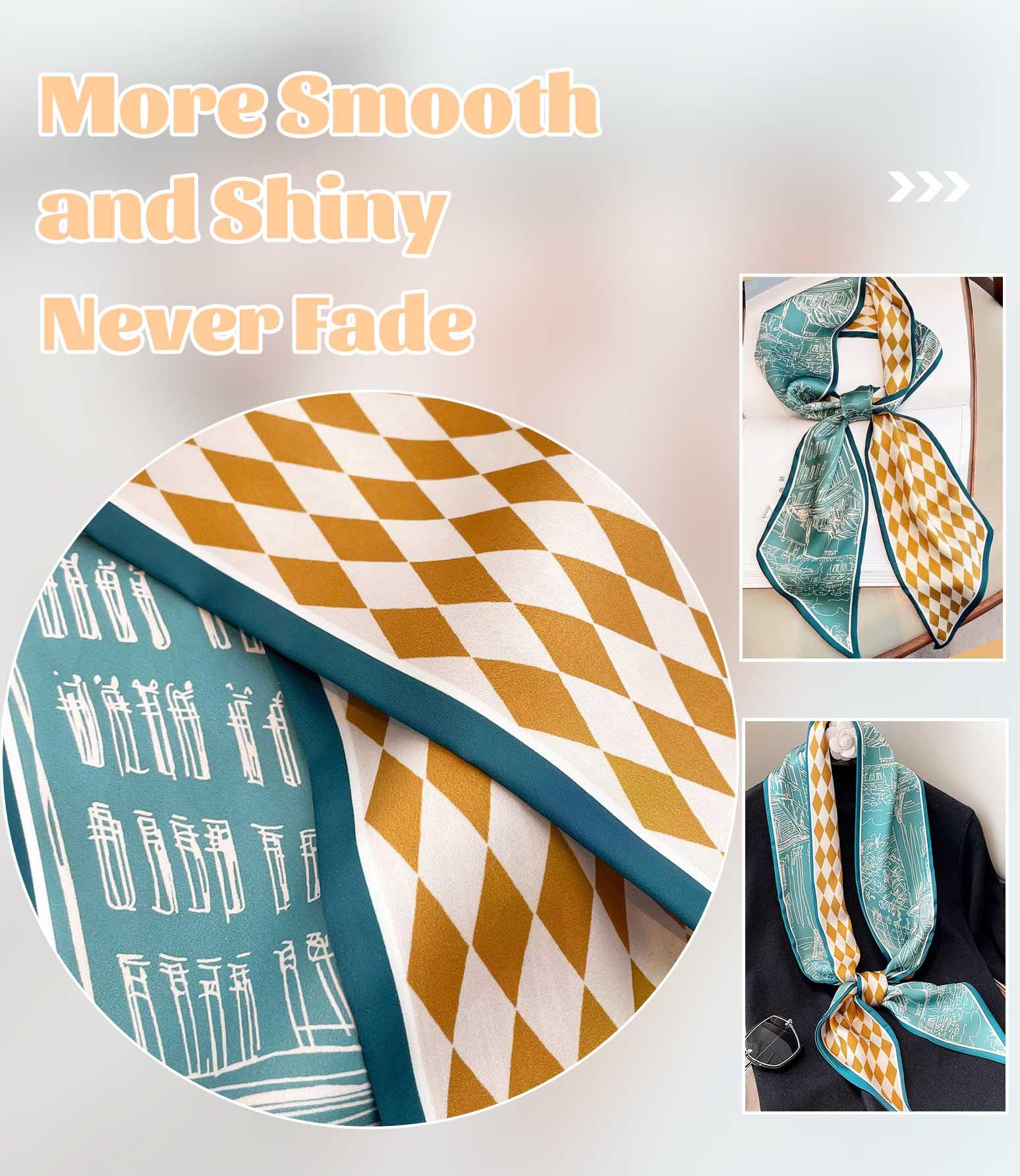 kcctoo 59” Long Silk Like Head Scarf Women's Fashion Square Neck Satin Scarfs for Bag Hair Scarves Gift 59 * 5.9”