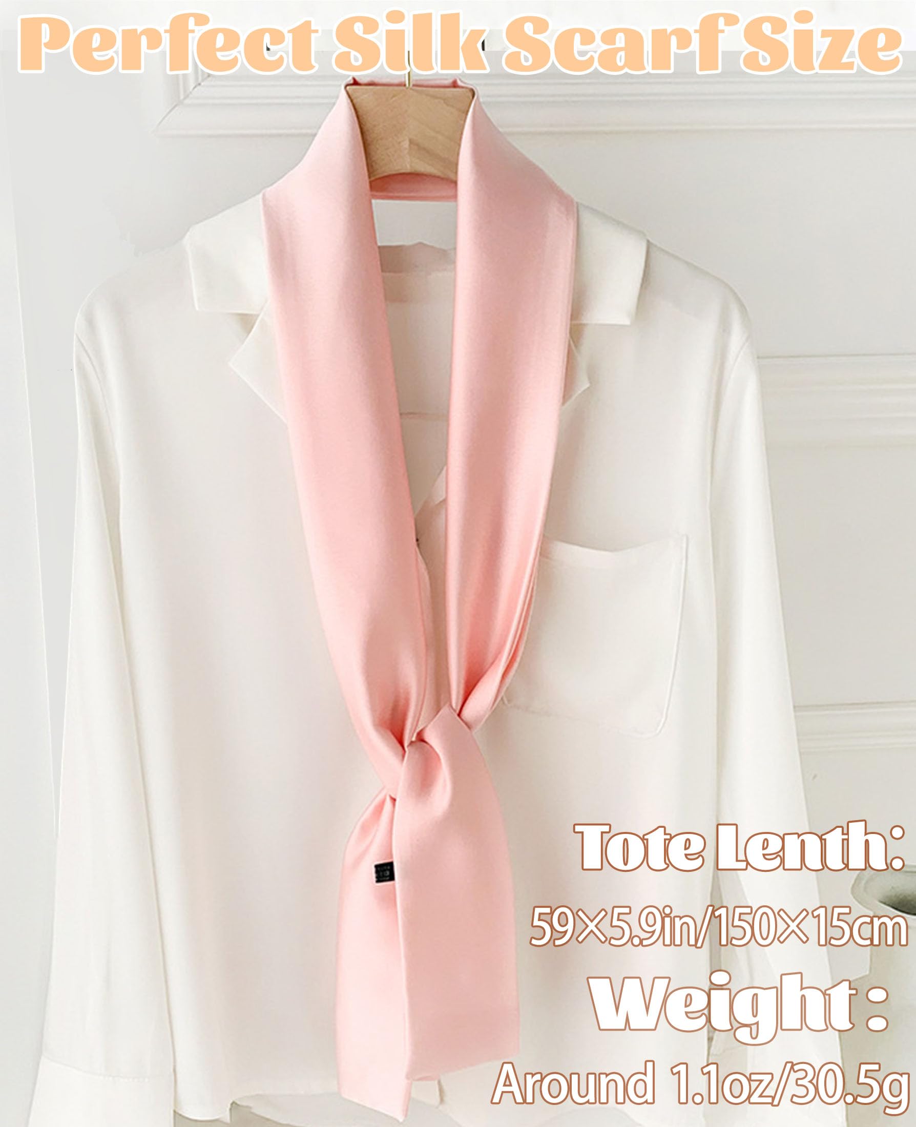 kcctoo 59” Long Silk Like Head Scarf Women's Fashion Square Neck Satin Scarfs for Bag Hair Scarves Gift 59 * 5.9”