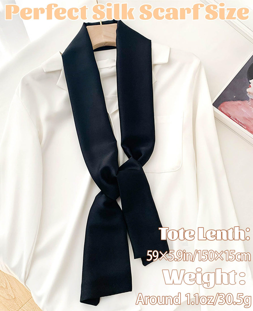 kcctoo 59” Long Silk Like Head Scarf Women's Fashion Square Neck Satin Scarfs for Bag Hair Scarves Gift 59 * 5.9”