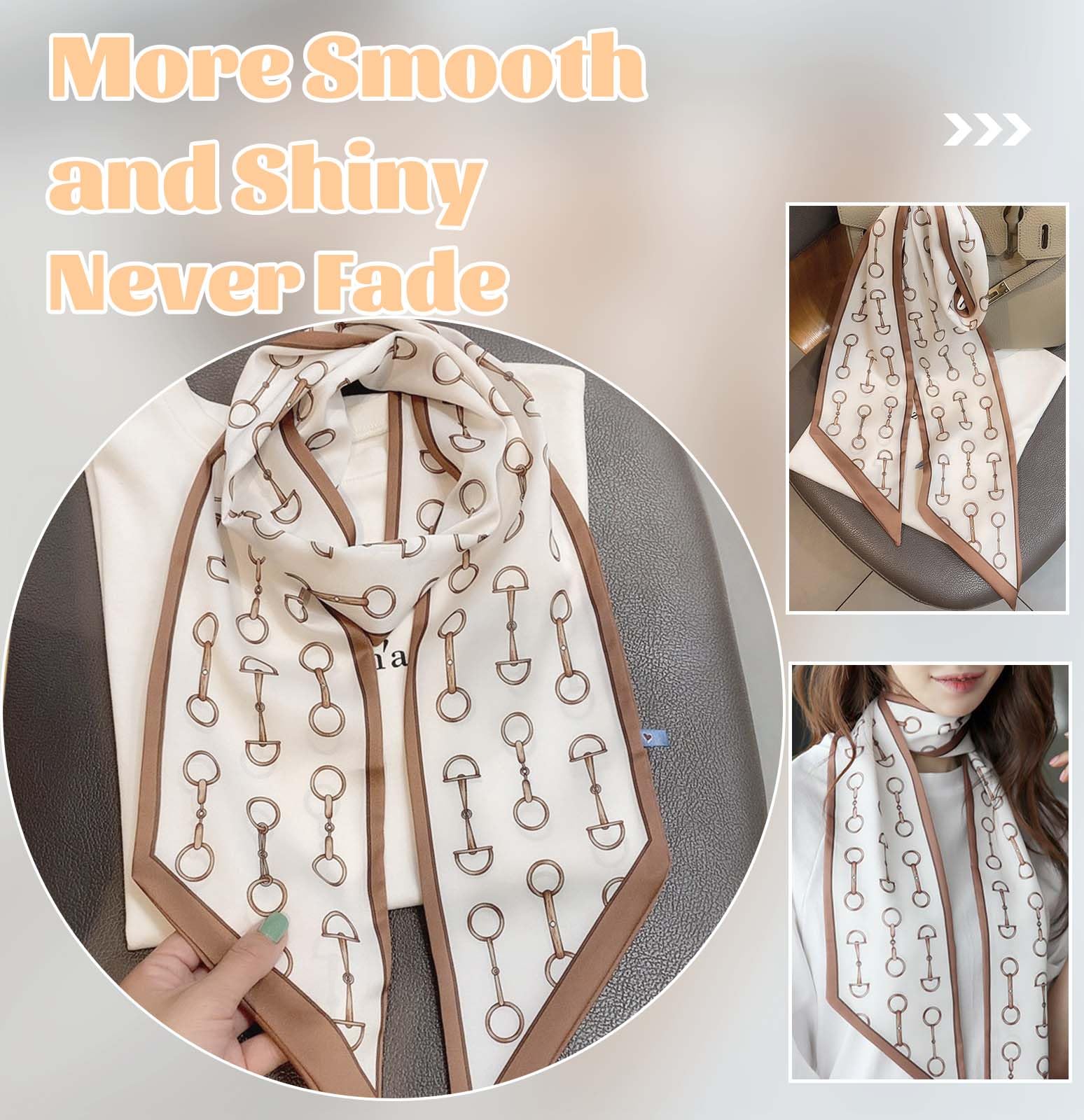 kcctoo 59” Long Silk Like Head Scarf Women's Fashion Square Neck Satin Scarfs for Bag Hair Scarves Gift 59 * 5.9”