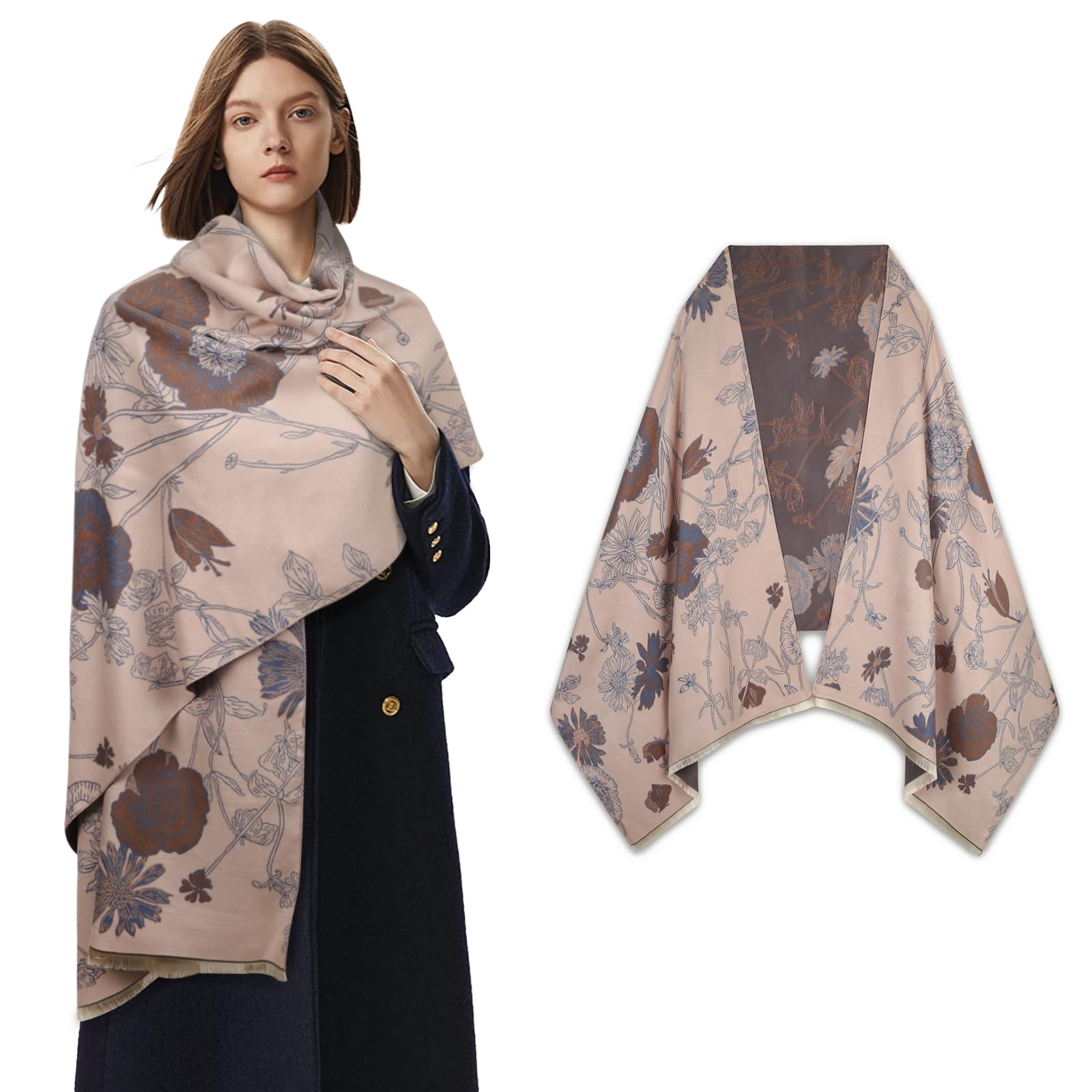 EXTREE Scarfs for Women Pashmina Silky Shawl Wrap for Evening Dressing Blanket Open Front Poncho Cape