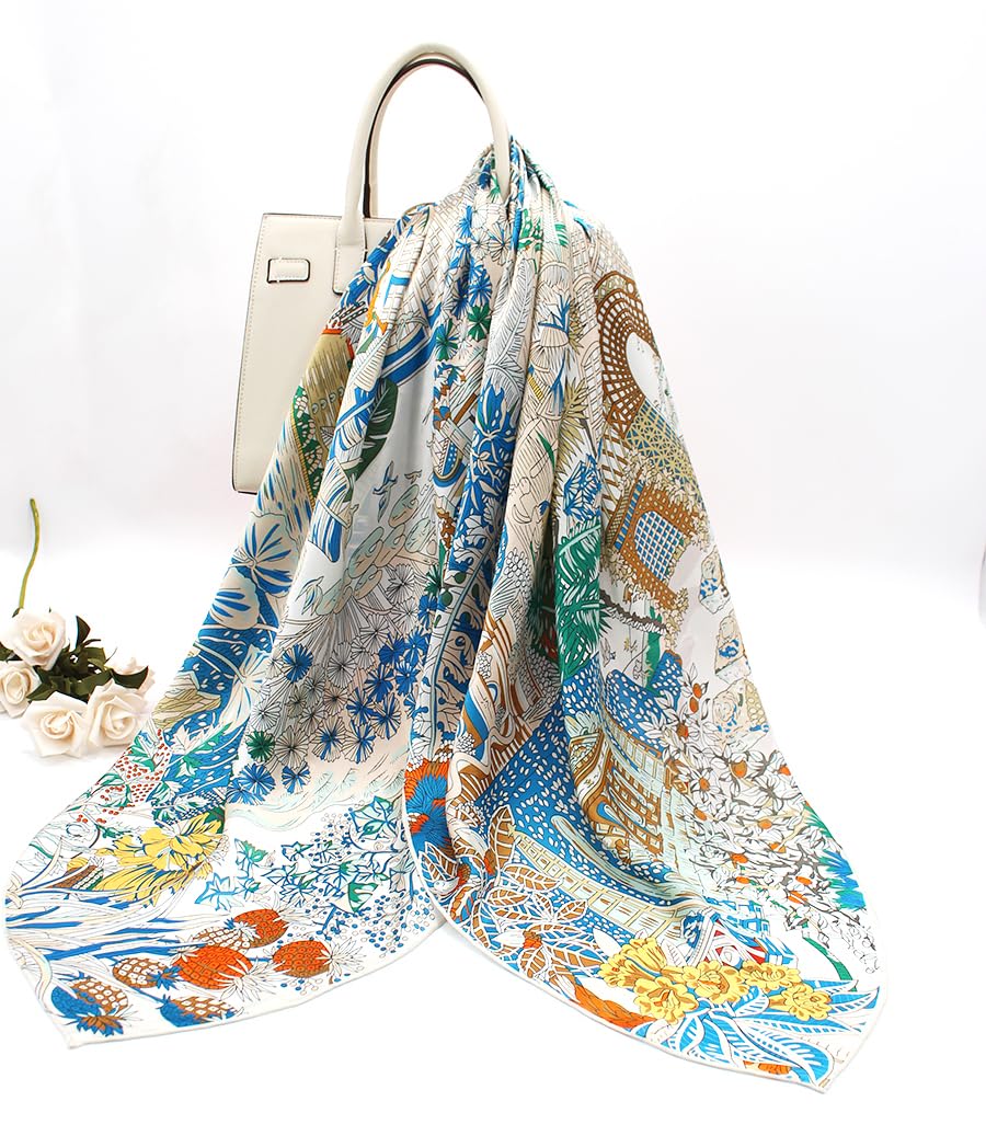 ANDANTINO 100% Silk Scarf 43" Large Square Lightweight Headscarf& Shawl–Women Hair Wraps-With Gift Packed