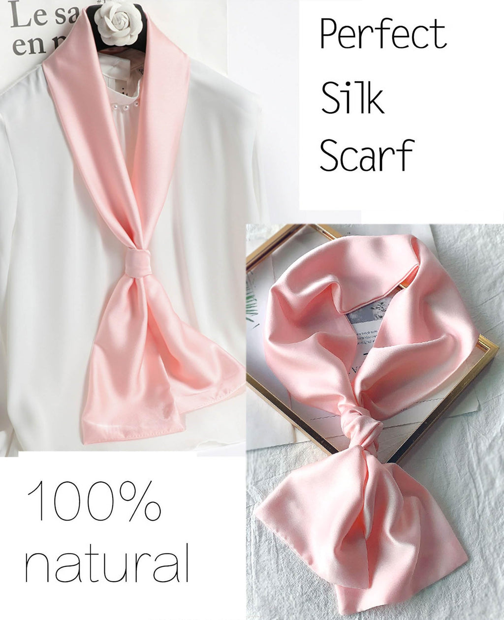 kcctoo 59” Long Silk Like Head Scarf Women's Fashion Square Neck Satin Scarfs for Bag Hair Scarves Gift 59 * 5.9”
