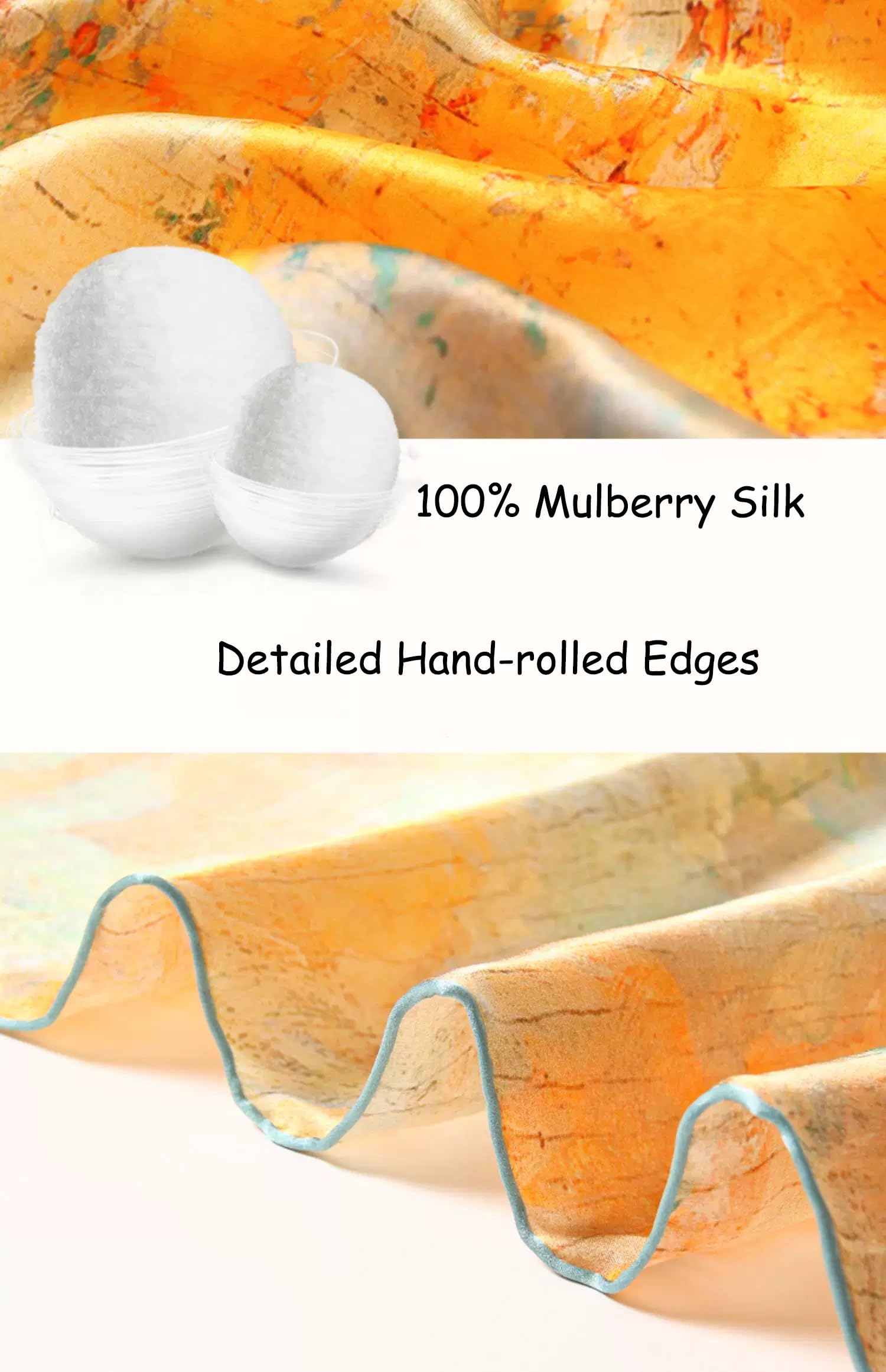 ANDANTINO 100% Silk Scarf 43" Large Square Lightweight Headscarf& Shawl–Women Hair Wraps-With Gift Packed