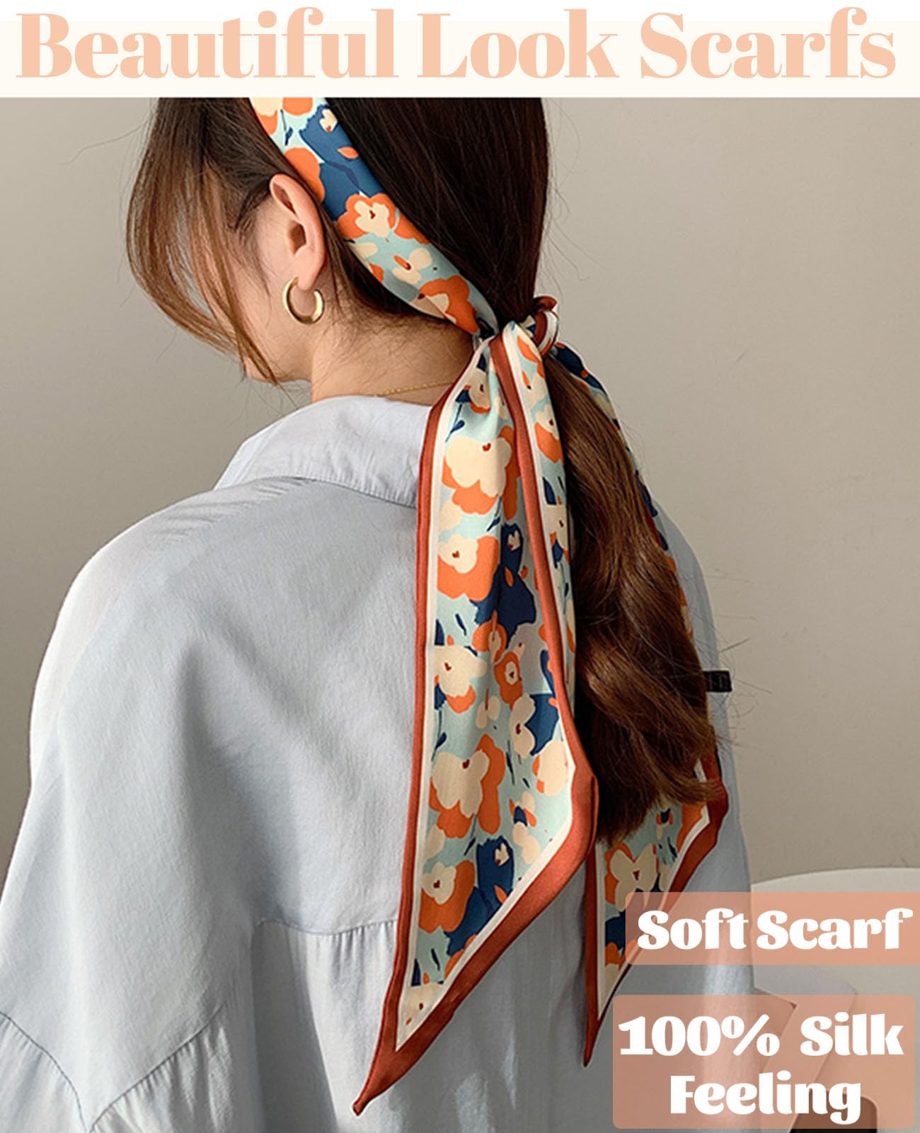 kcctoo 59” Long Silk Like Head Scarf Women's Fashion Square Neck Satin Scarfs for Bag Hair Scarves Gift 59 * 5.9”