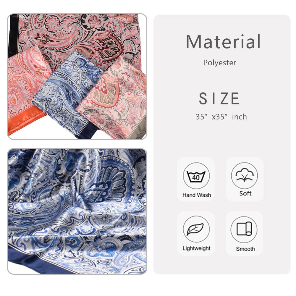4Pcs Silk Head Scarves for Women Satin Hair Scarf 35”Large Square Bandana Silk Like Neck Scarf Shawl