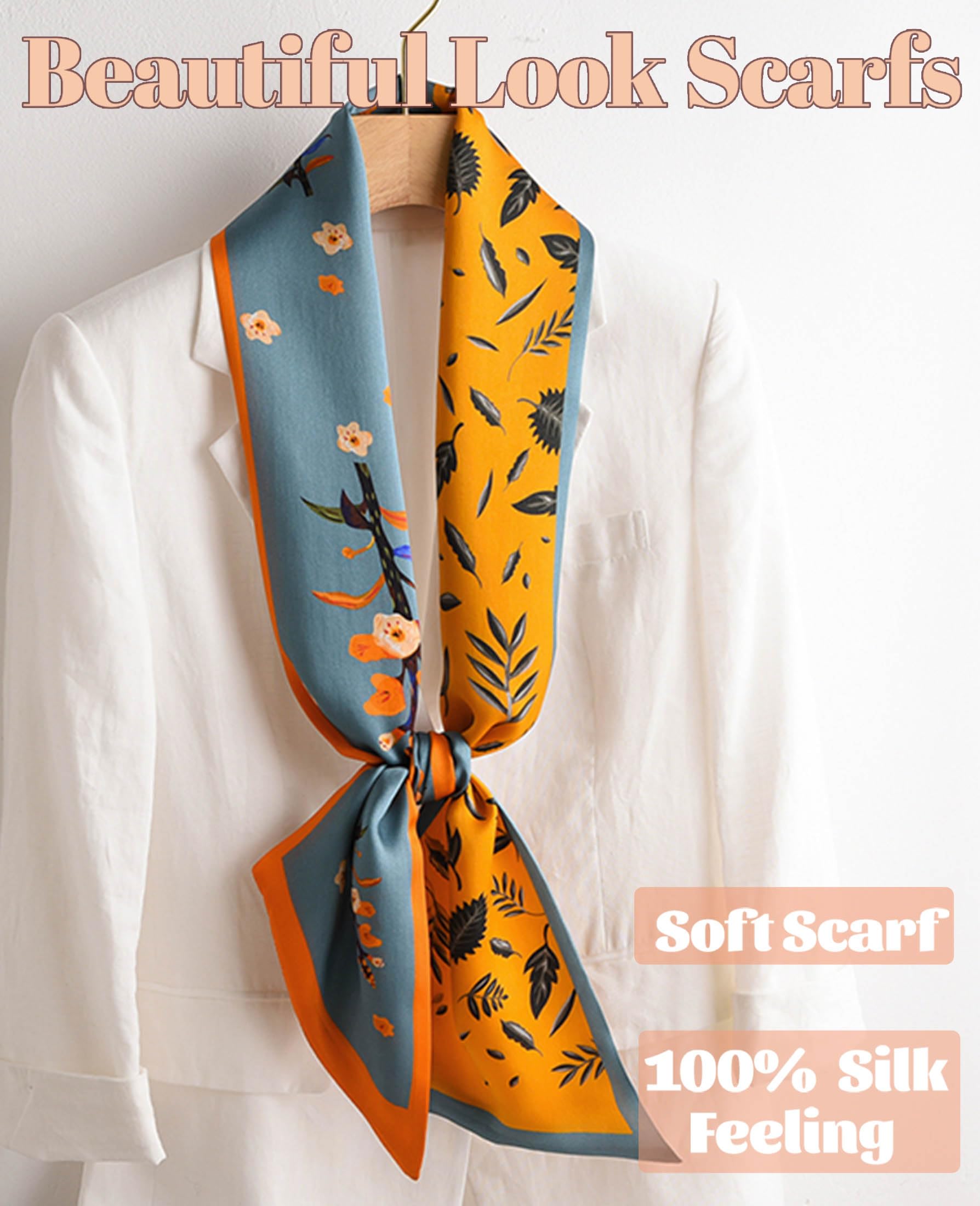 kcctoo 59” Long Silk Like Head Scarf Women's Fashion Square Neck Satin Scarfs for Bag Hair Scarves Gift 59 * 5.9”