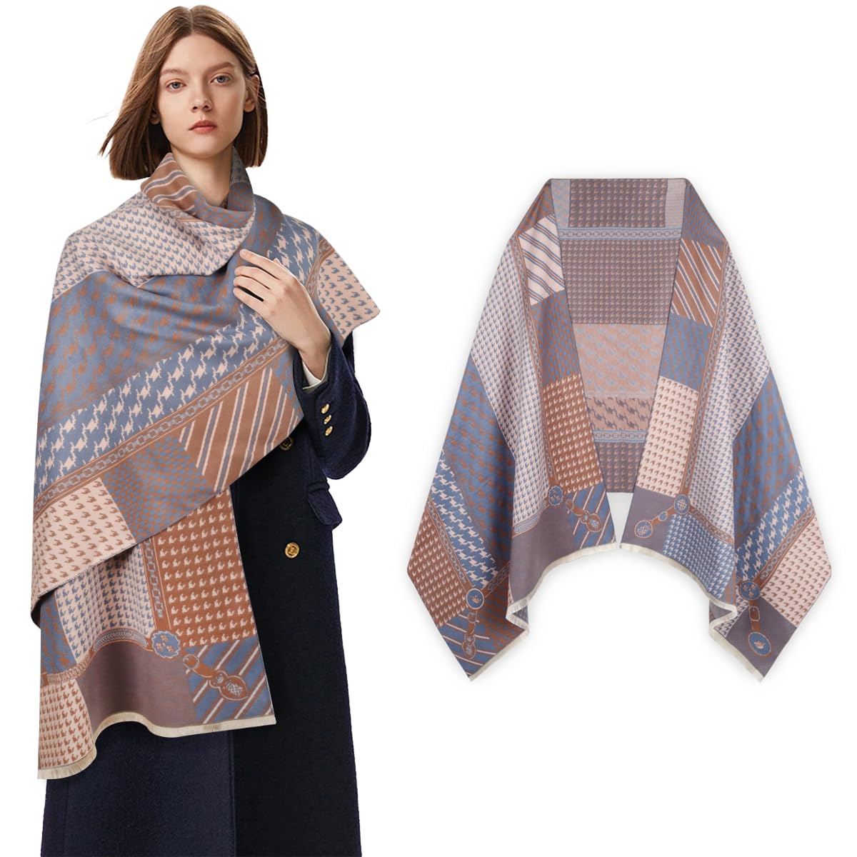 EXTREE Scarfs for Women Pashmina Silky Shawl Wrap for Evening Dressing Blanket Open Front Poncho Cape
